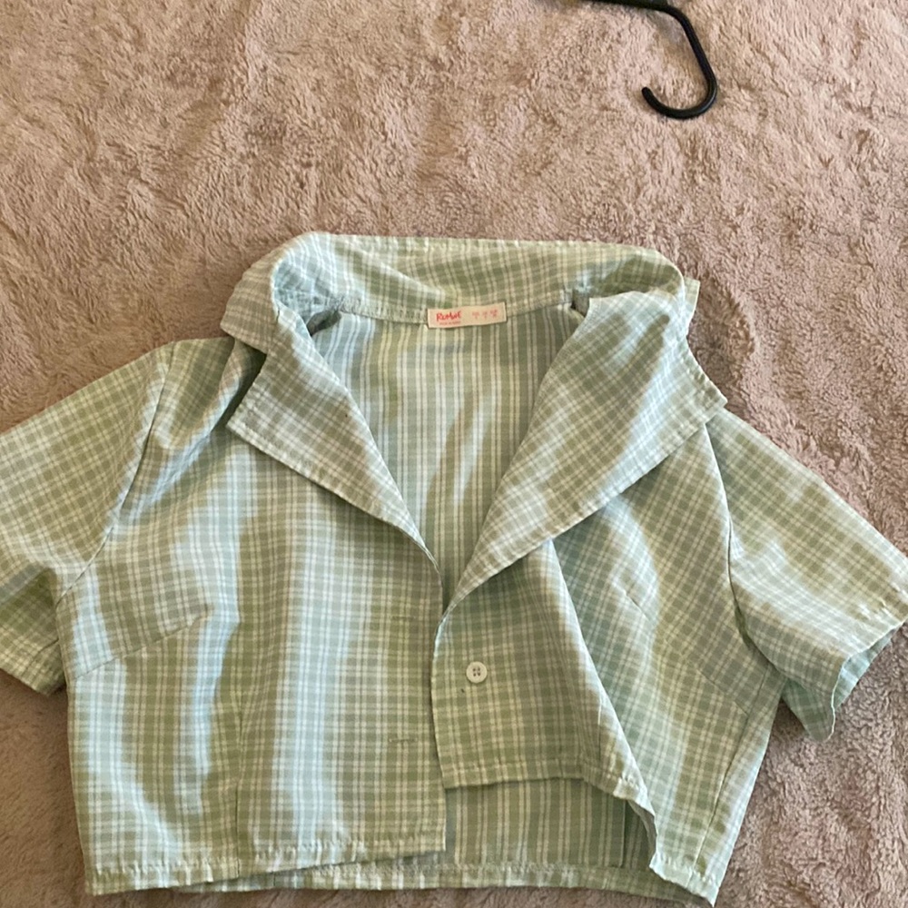 Green striped crop top button up